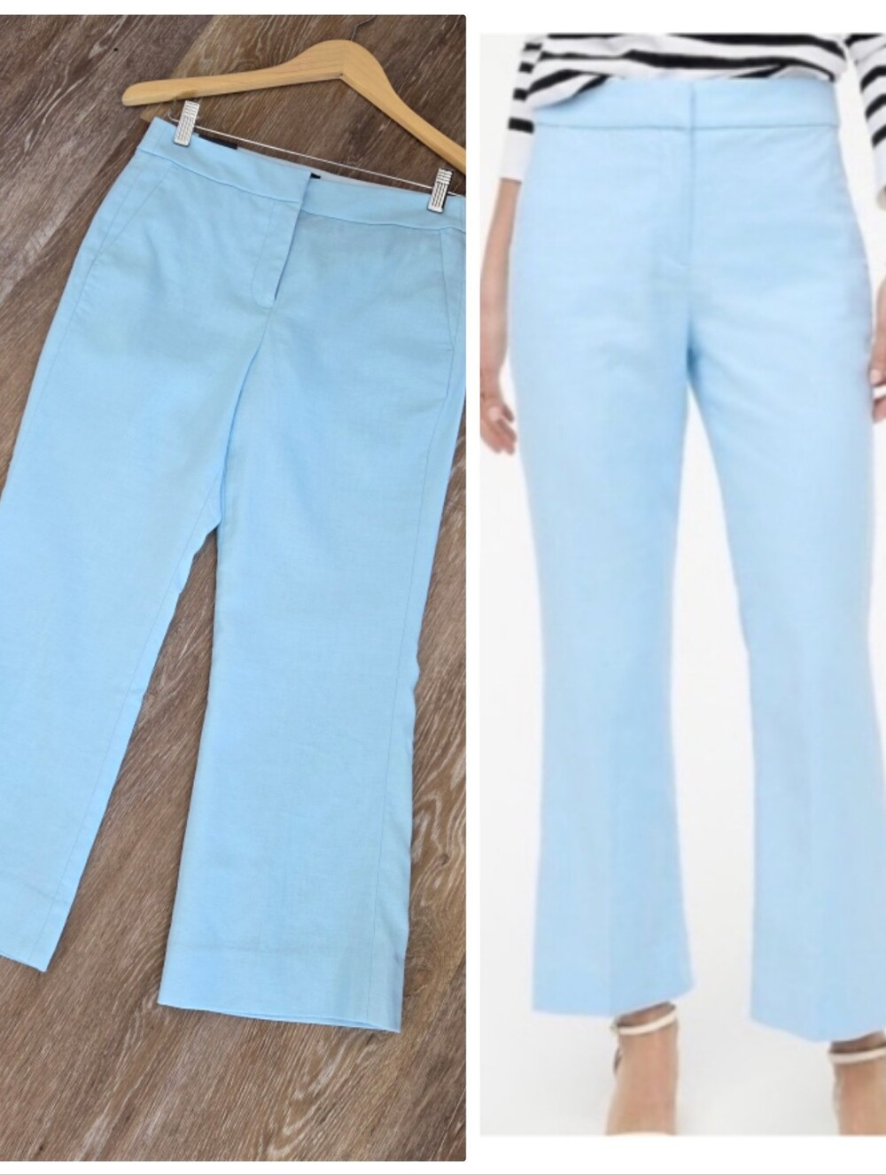 J. Crew Kelsey Linen Cropped Flare Light Blue Pants NWT Nautical Summer Vacay